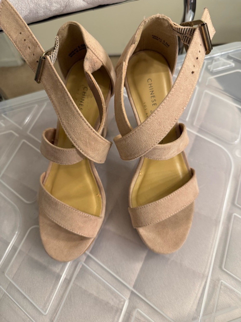Chinese Laundry Blush Suede Strappy Block Heels